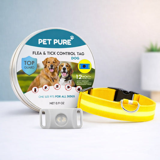 12-Month Dog Flea & Tick Shield + High-Vis Safety Collar (Yellow)