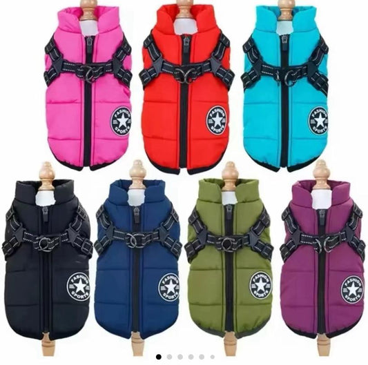 Dog Coat Waterproof Winter Jacket with Built-In Harness – Warm Fleece Lined Zip Up Raincoat