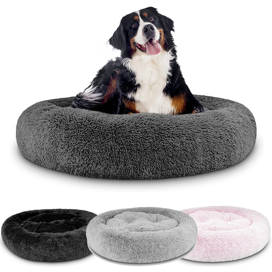 Calming Donut Soft Plush Pet Bed – Anti-Anxiety Faux Fur Cushion for Pet's Joint Support