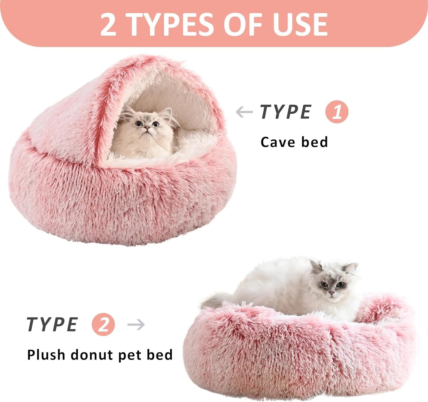 Ultra-Soft Calming Pet Bed – Cozy Hooded Igloo Cave for  Cats, Kittens & Small Dogs