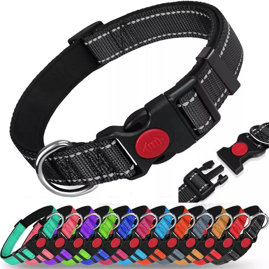 Reflective Dog Collar | Adjustable Soft Neoprene Padded Comfortable Safety Collar Pets