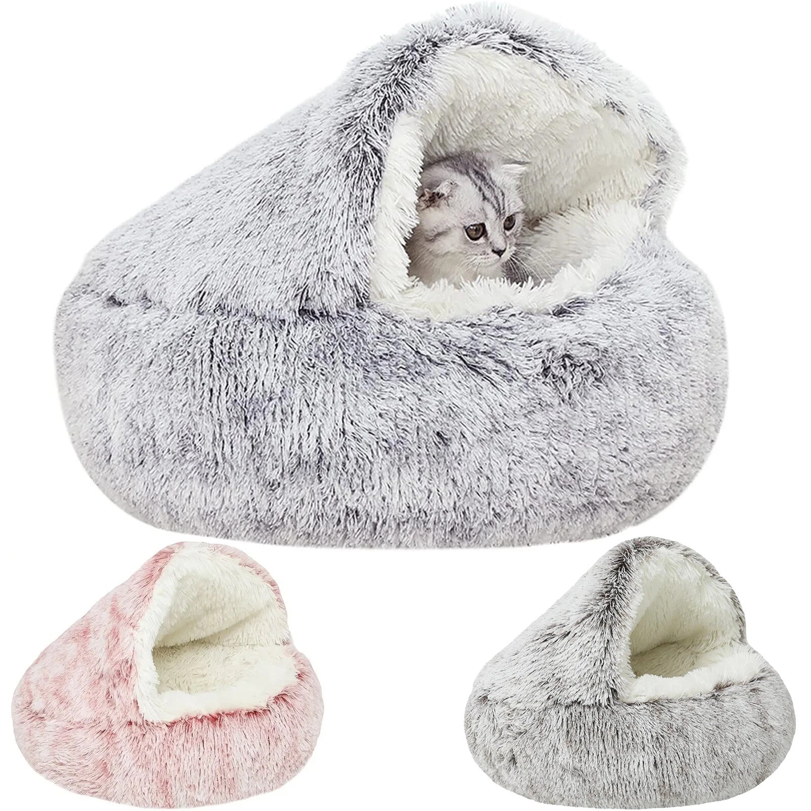 Ultra-Soft Calming Pet Bed – Cozy Hooded Igloo Cave for  Cats, Kittens & Small Dogs
