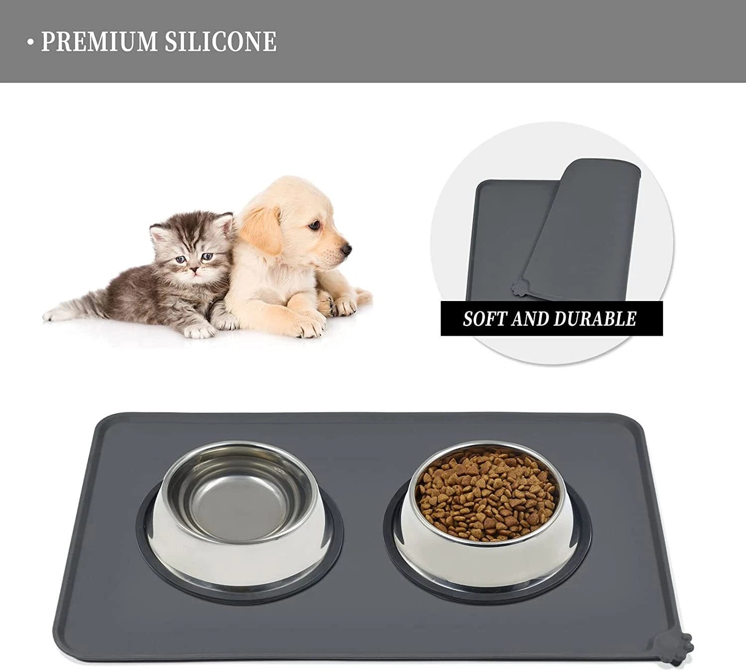 Silicone Pet Feeding Mat – Waterproof Non-Slip Food & Water Bowl Placement Tray for Dogs & Cats