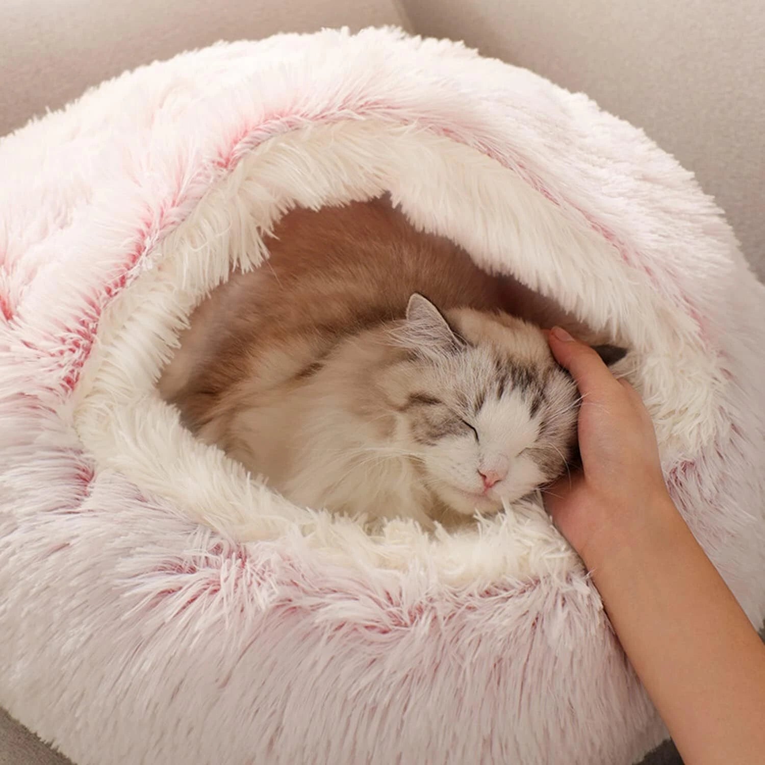 Ultra-Soft Calming Pet Bed – Cozy Hooded Igloo Cave for  Cats, Kittens & Small Dogs