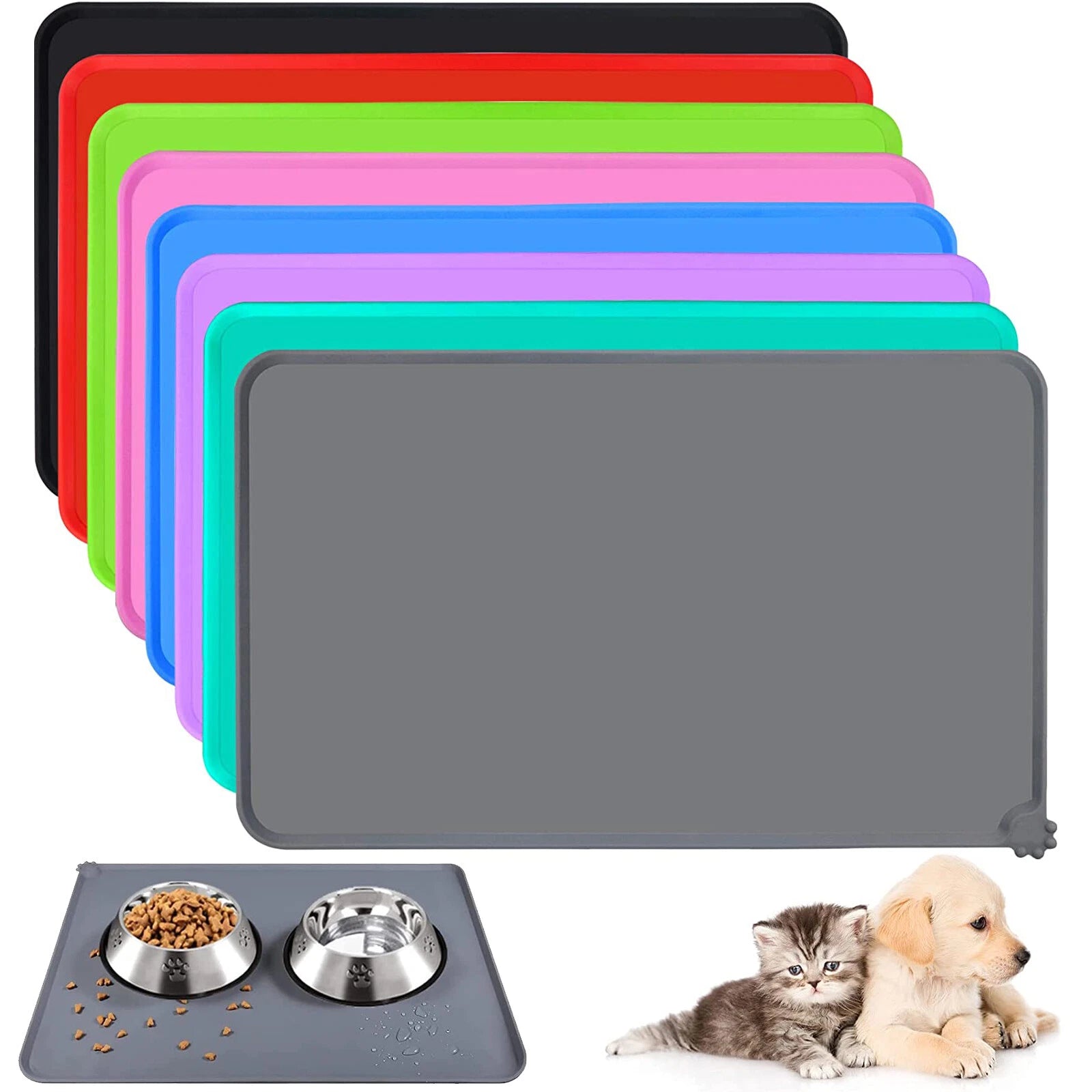 Silicone Pet Feeding Mat – Waterproof Non-Slip Food & Water Bowl Placement Tray for Dogs & Cats